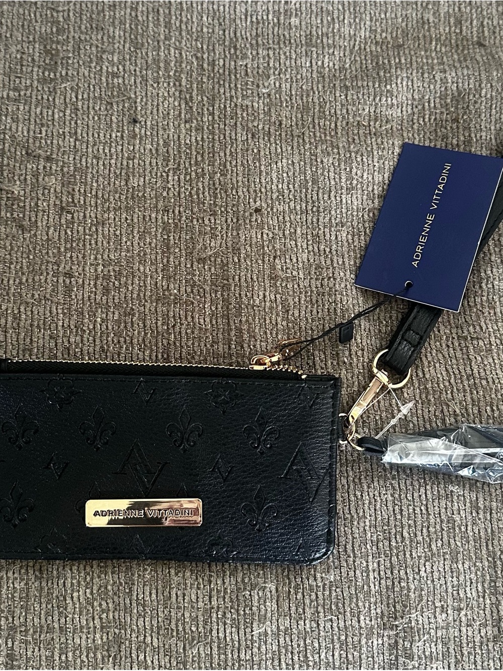 Adrienne Vittadini Black Wallet Wristlet with Gold Hardware